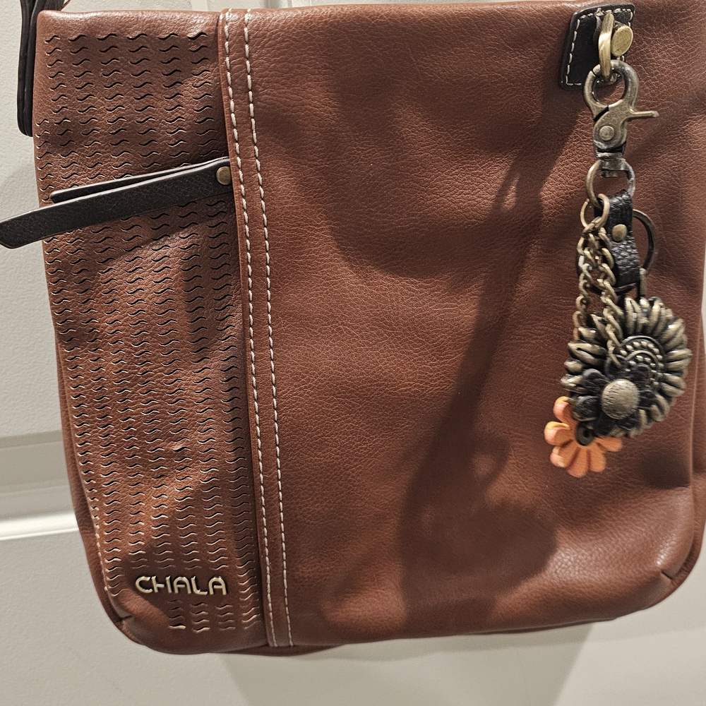 Chala Brown Crossbody Bag with Sunflower Charm